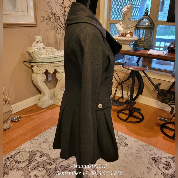 Blanc Noir Wool Blend Skirted Pea Coat Black Size Small #511 - Picture 6 of 14